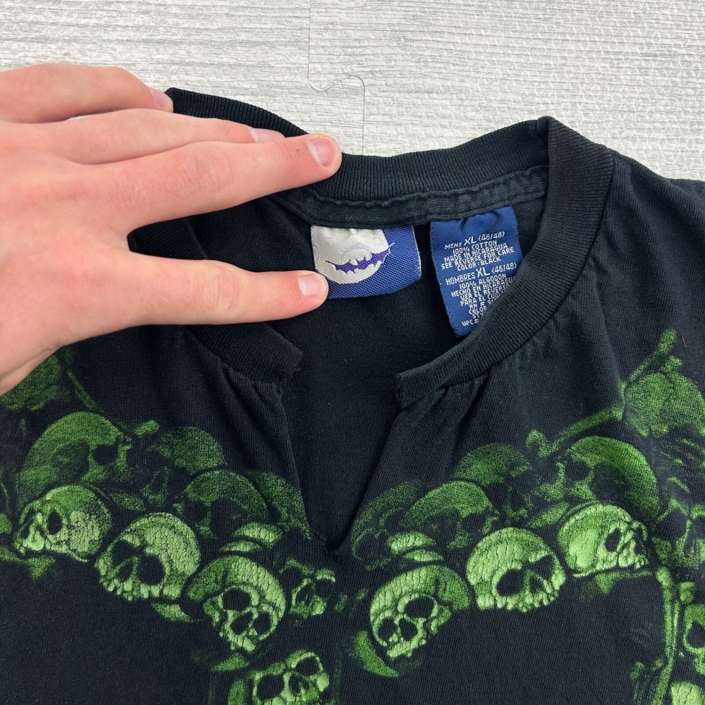 Vintage Y2K Skull Shirt Size XL Black Tank Top Green Skeleton Grunge Emo - Picture 3 of 5